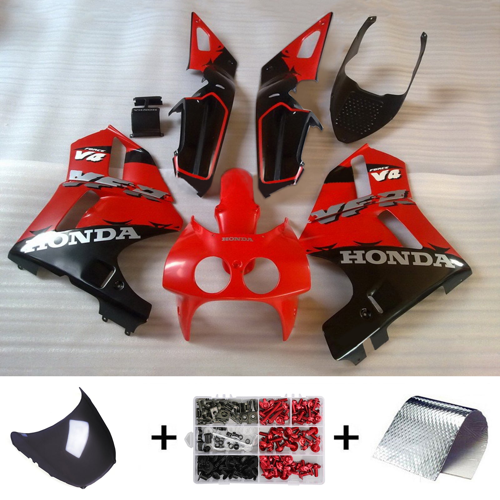 Amotopart 1988–1992 Honda VFR400R NC30 Verkleidungsset in Rot und Schwarz