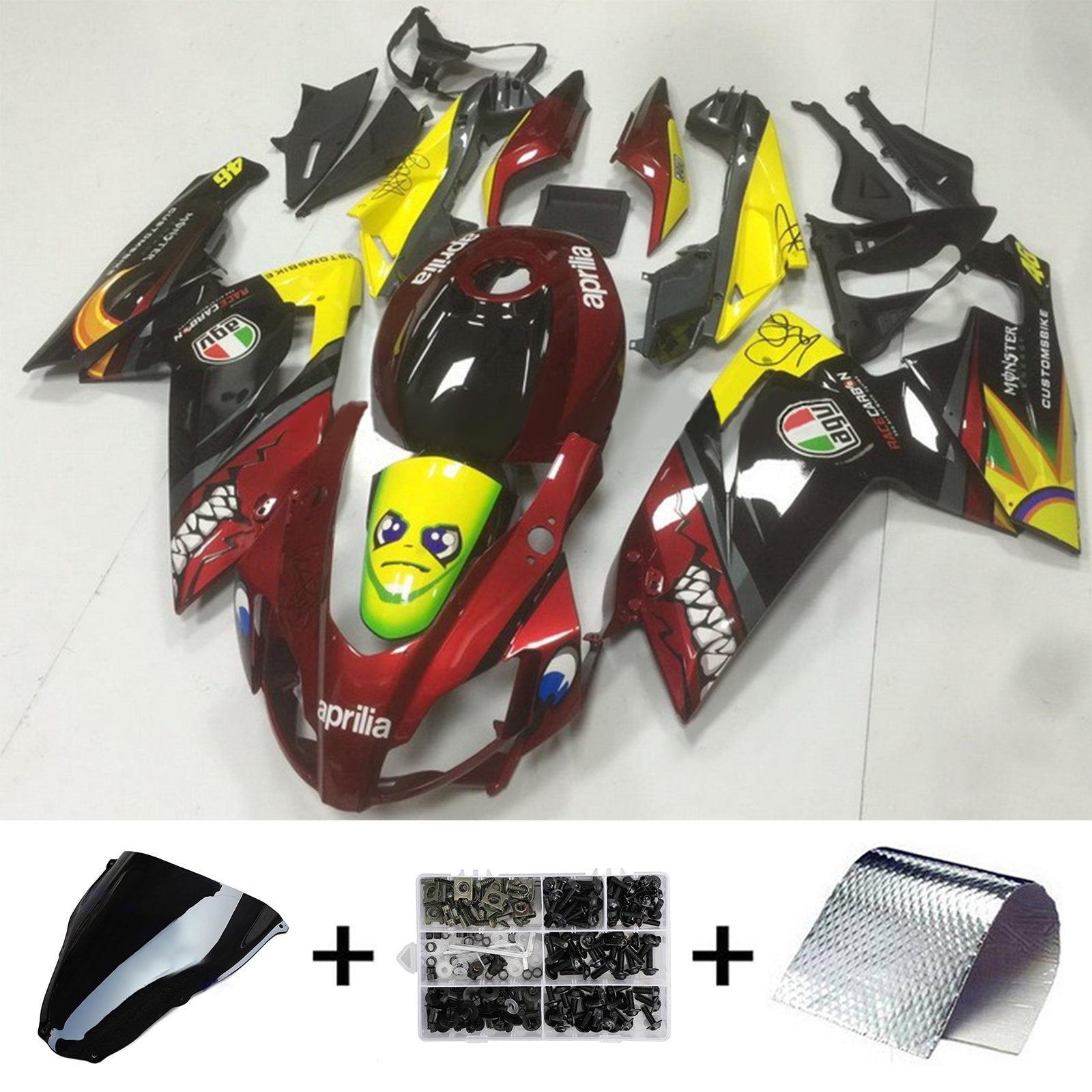 Amotopart Aprilia 2006-2011 RS125 レッド&イエロー モンスター シャークティース フェアリングキット