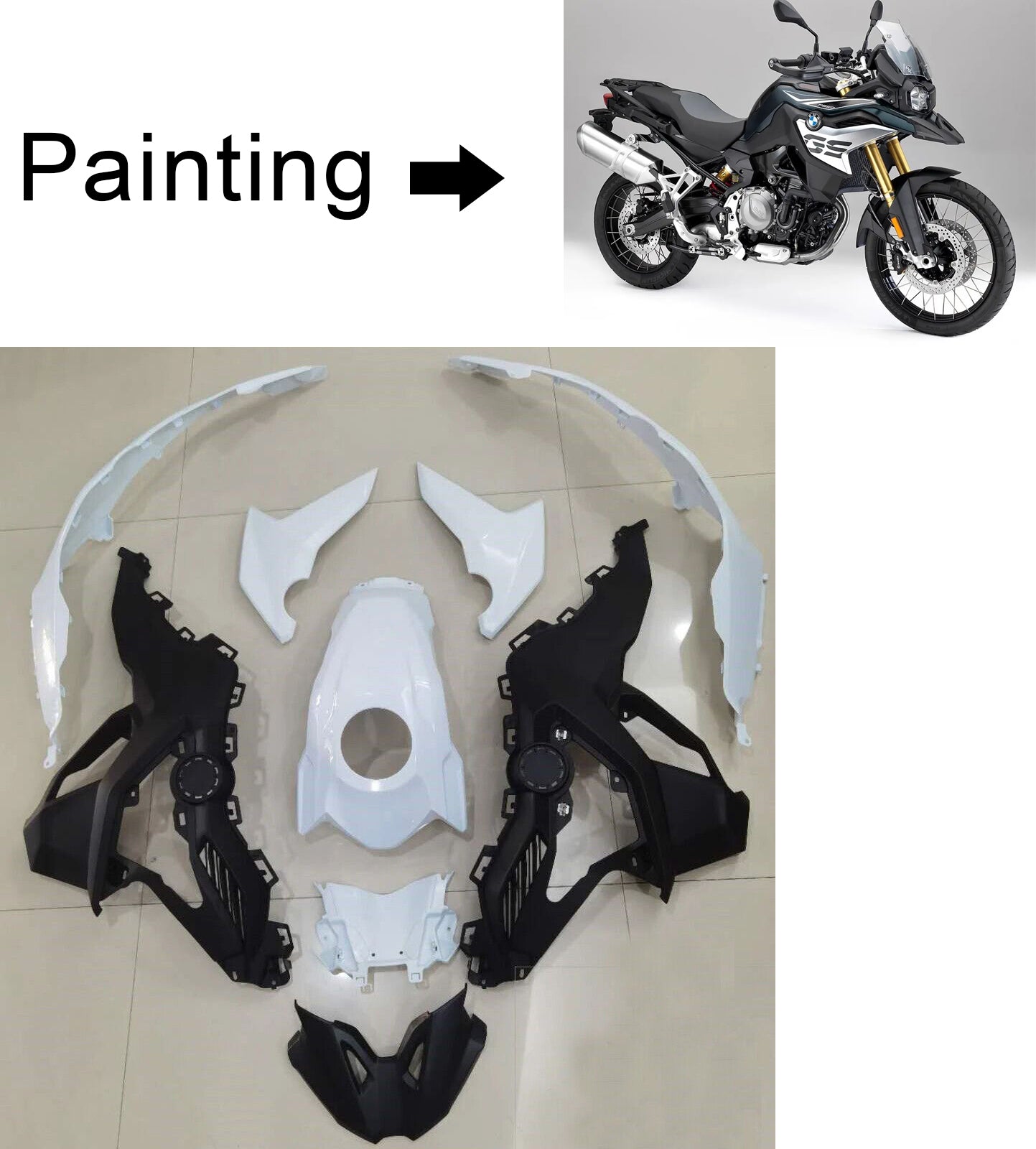 Amotopart BMW 2018–2020 F750GS/F850GS Schwarz mit weißem Verkleidungsset