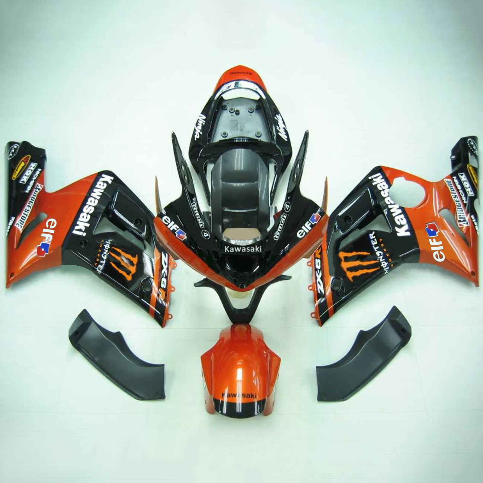 Amotopart 2003-2004 Kawasaki Zx6R 636 Black Orange Fairing Kit