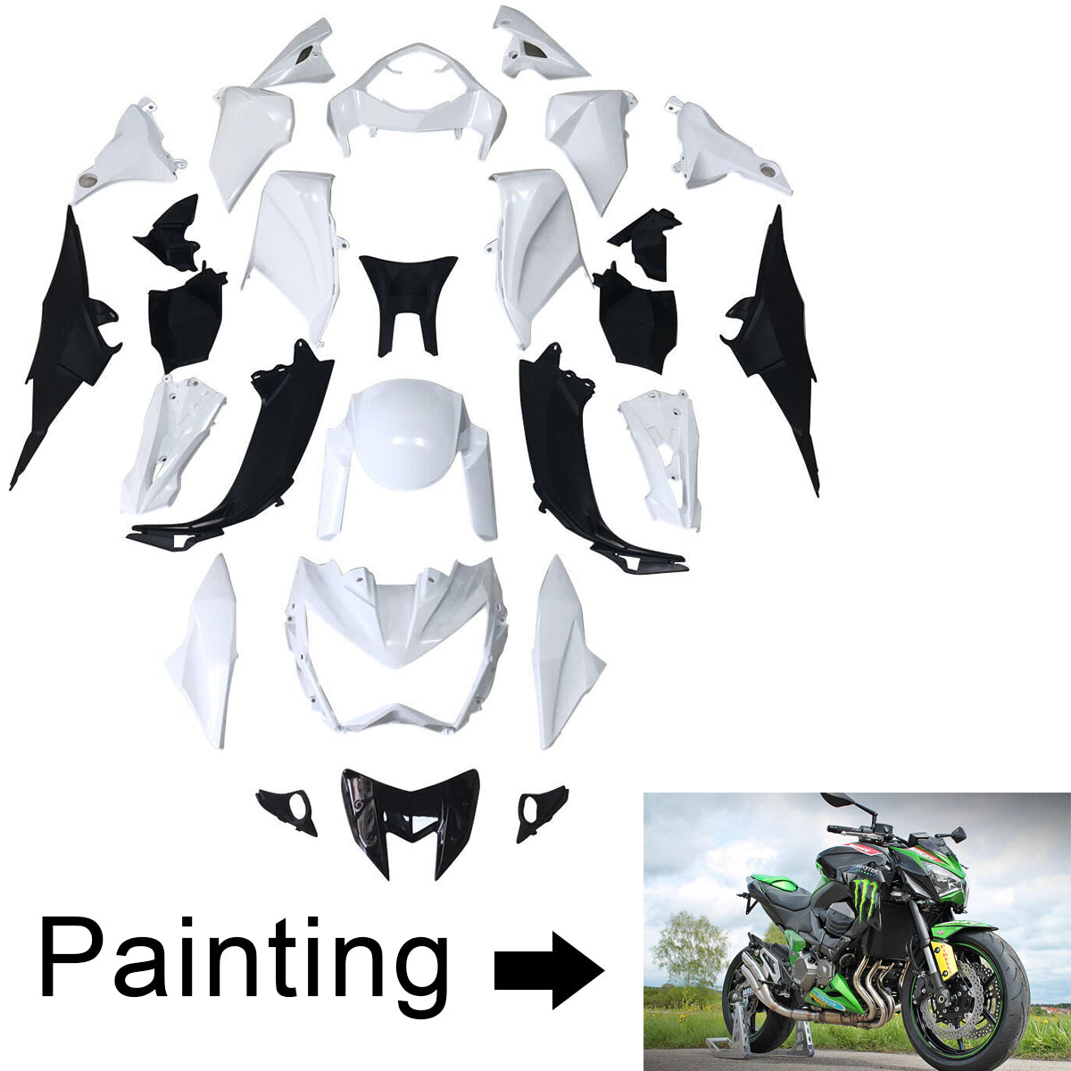 Amotopart 2013–2018 Kawasaki Z800 Grün &amp; Schwarz Style3 Verkleidungsset