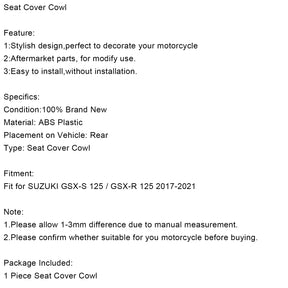 Motorrad-Rücksitzverkleidungsabdeckung, passend für Suzuki GSX-S/GSX-R 125 2017–2021