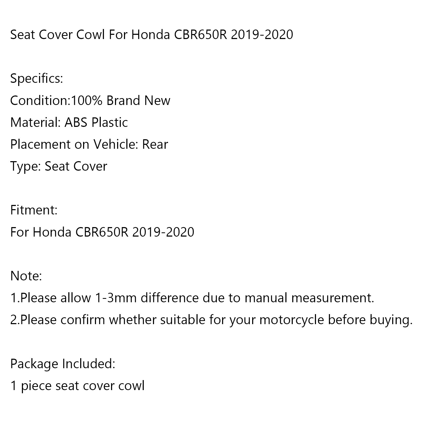 Honda CBR650R 2019–2020 Motorrad-Rücksitz-Beifahrerabdeckung, Verkleidung