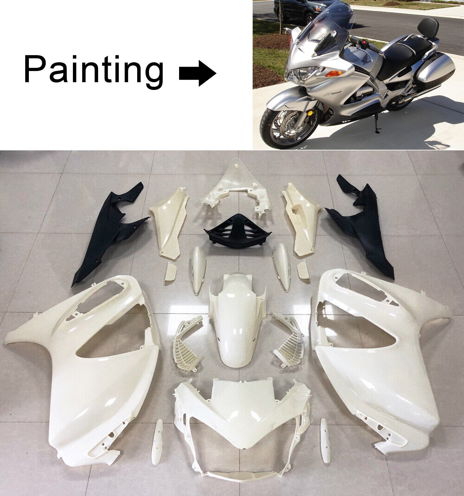 Amotopart Honda ST1300 2002-2016 Kit de carenado plateado Style2