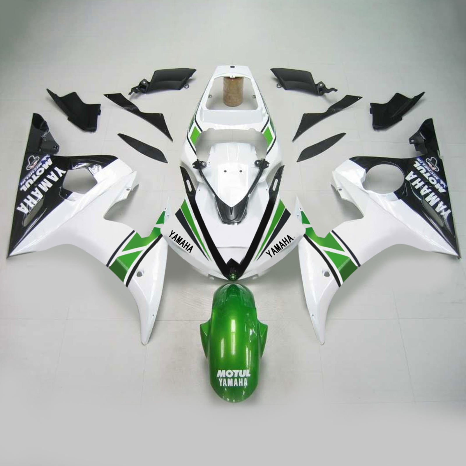 Amotopart Yamaha 2003-2004 YZF 600 R6 & 2006-2009 YZF R6S White Green Fairing Kit
