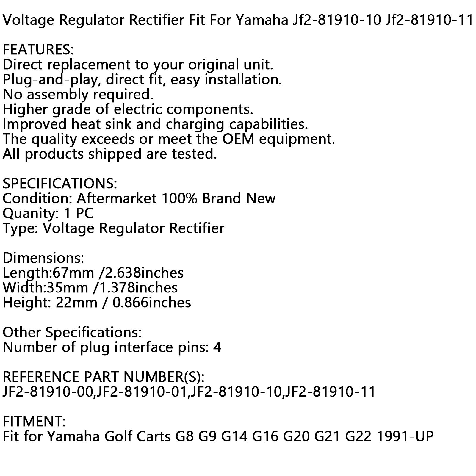 Redresseur de régulateur adapté pour Yamaha Jf2-81910-00 Jf2-81910-01