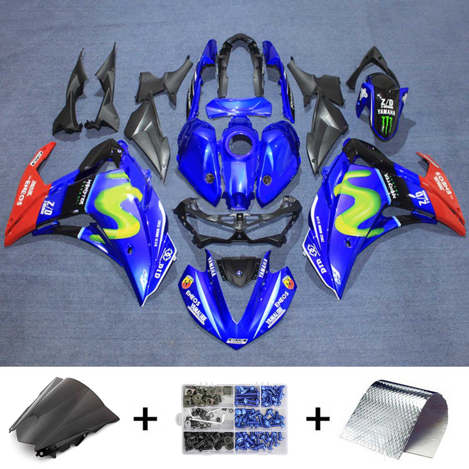 Amotopart Fairing Kit Yamaha 2014-2018 YZF R3 & 2015-2017 YZF R25 Blue Red Fairing Kit