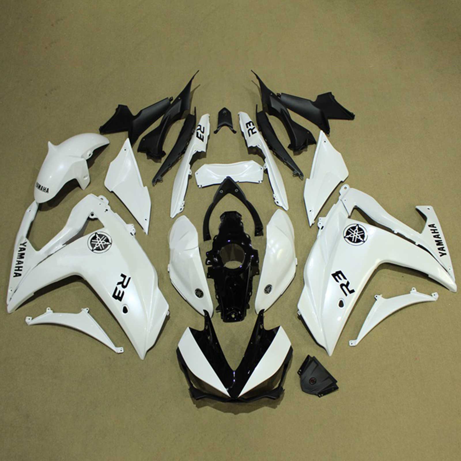 Kit de carénage Amotopart Yamaha 2014-2018 YZF R3 et 2015-2017 YZF R25 Kit de carénage blanc