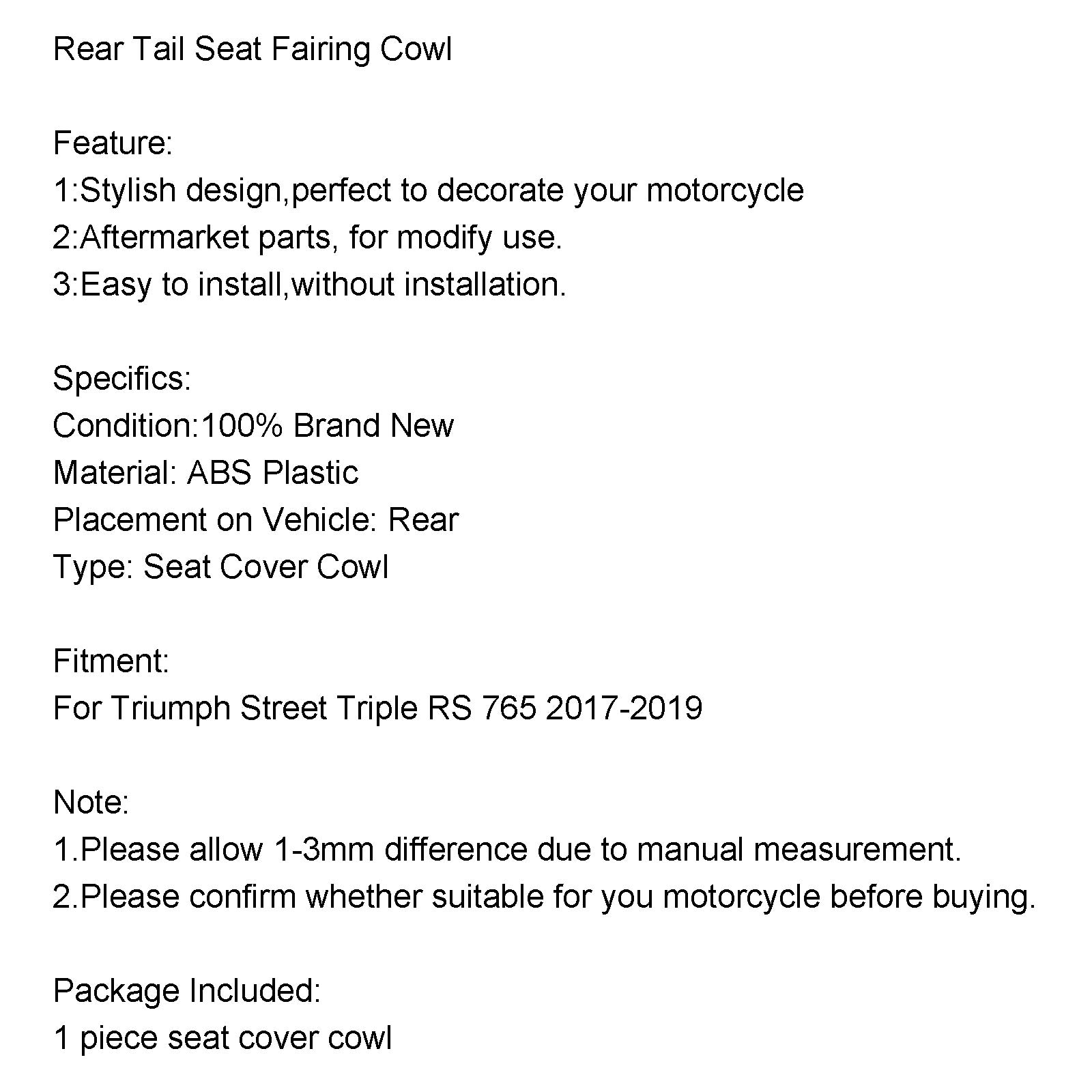 Rücksitzverkleidungsabdeckung für Street Triple RS 765 2017-2019 Generic
