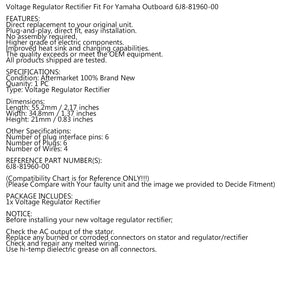 Gleichrichterregler 6J8-81960-00 Passend für Yamaha 6 PS - 50 PS 1990 - 2013 Außenbordmotor Generic