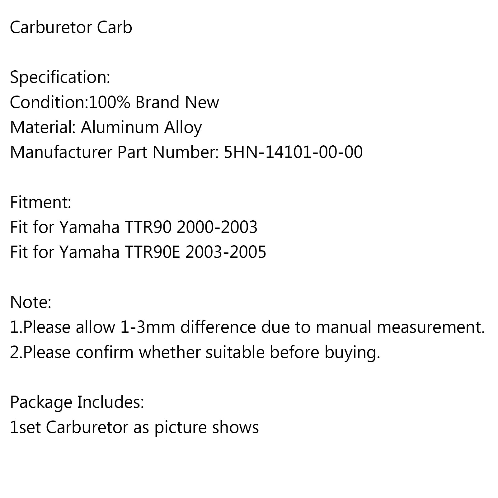 Vergaser Carb Fit Yamaha TTR 90 TTR90 2000-2003 TTR90E 2003-2005 CE