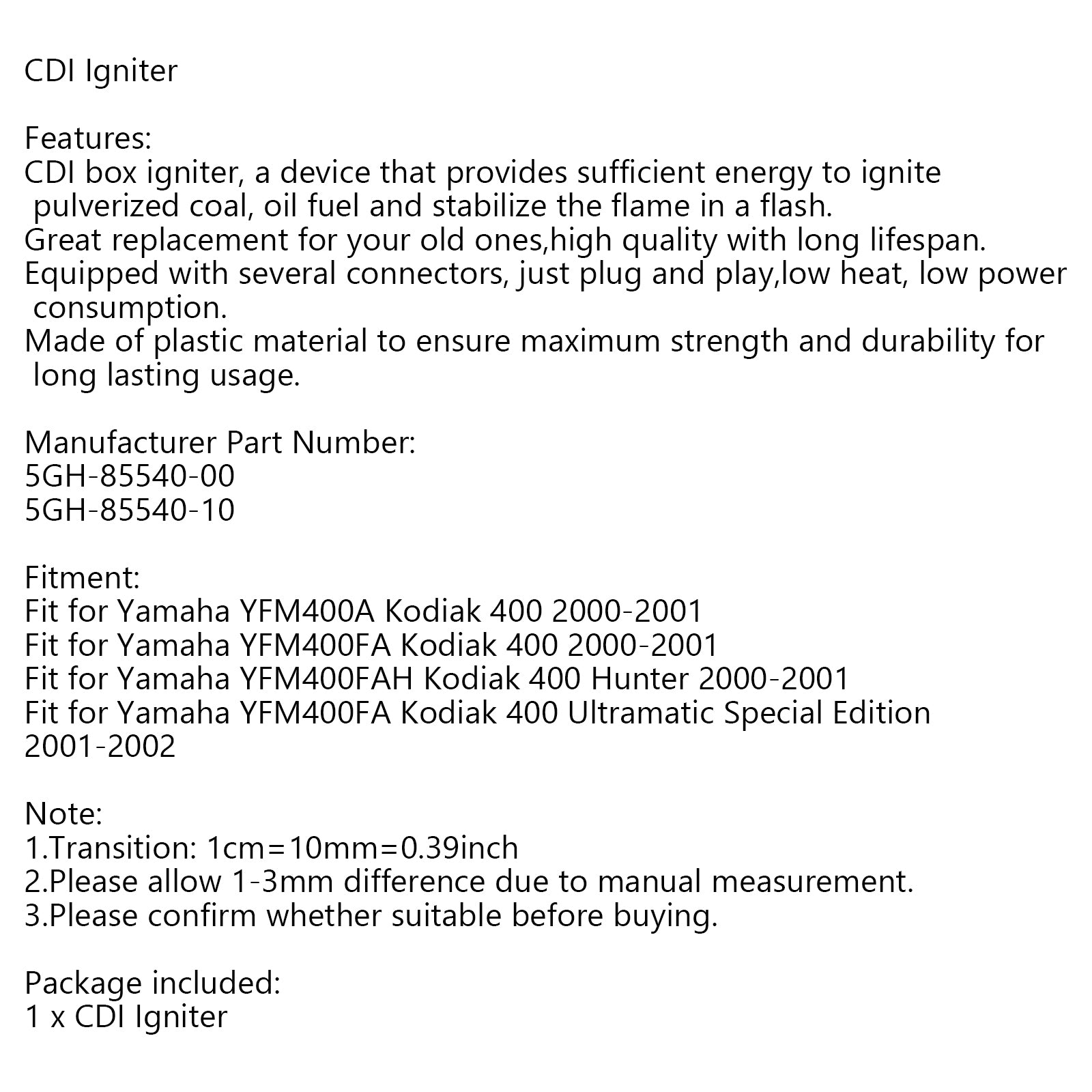 CDI BOX Igniter for Yamaha YFM400A YFM400FA YFM400FAH YFM400FA Kodiak 400 01-02