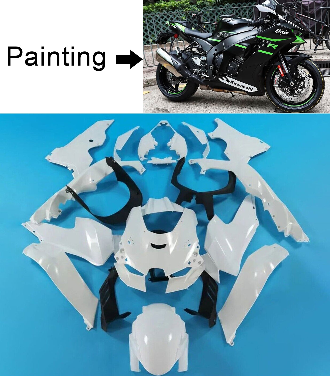 Amotopart 2021-2024 Kawasaki ZX10R ZX10RR Kit de carénage vert noir Style5