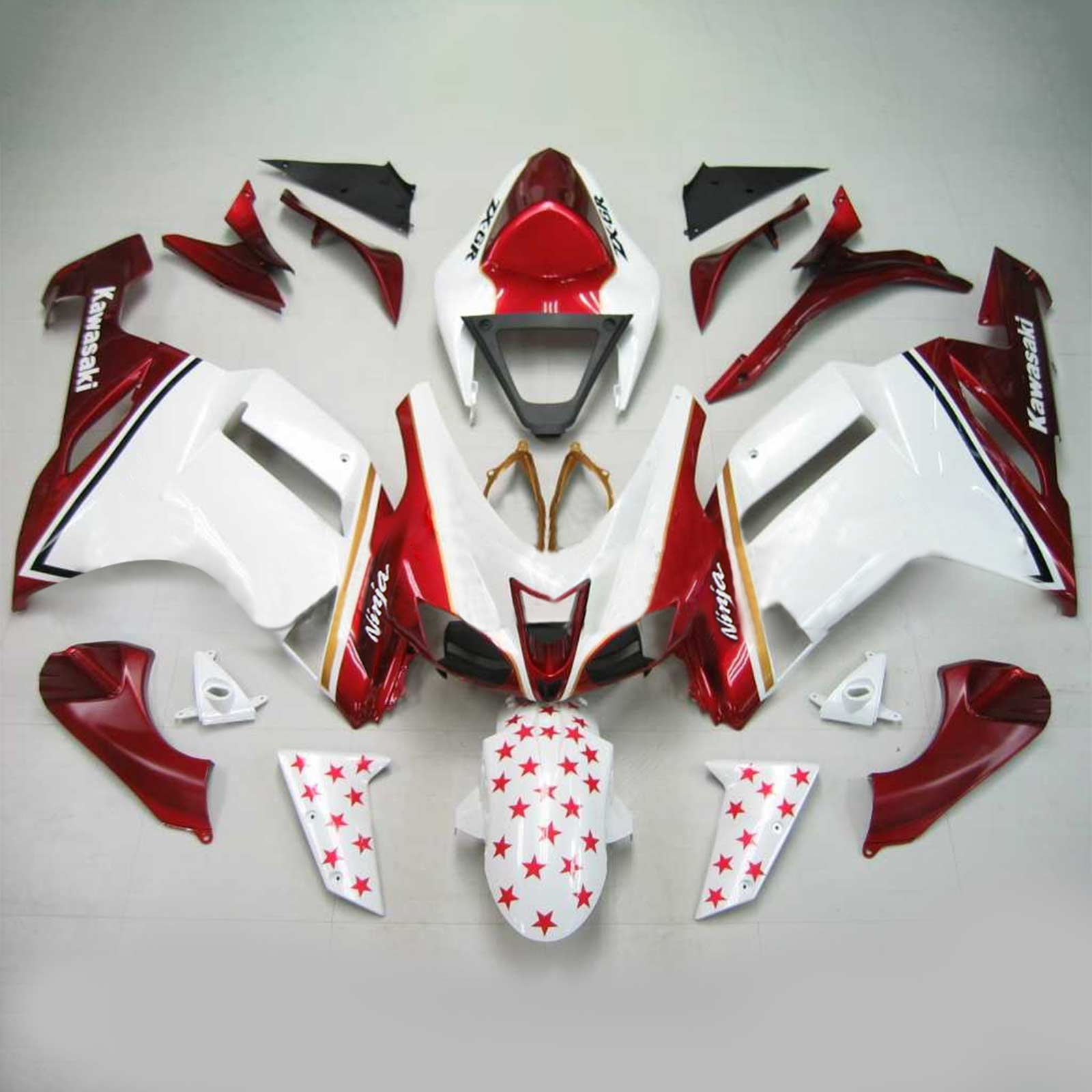 Amotopart Kawasaki 2007-2008 ZX6R 636 BRANCO COM RED STAR STAR MAISTING KIT