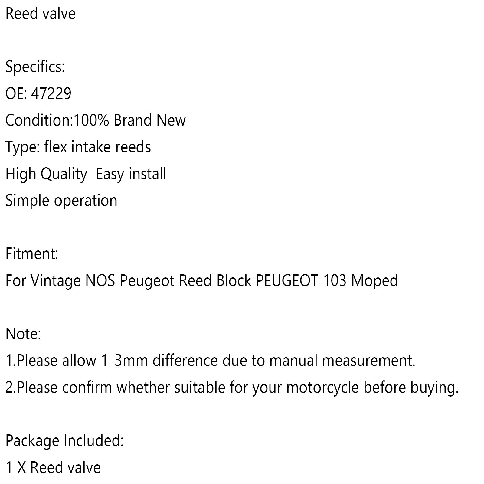 Vintage NOS Peugeot Reed Block Reed Valve  For PEUGEOT 103-SP MOPED 47229 Generic
