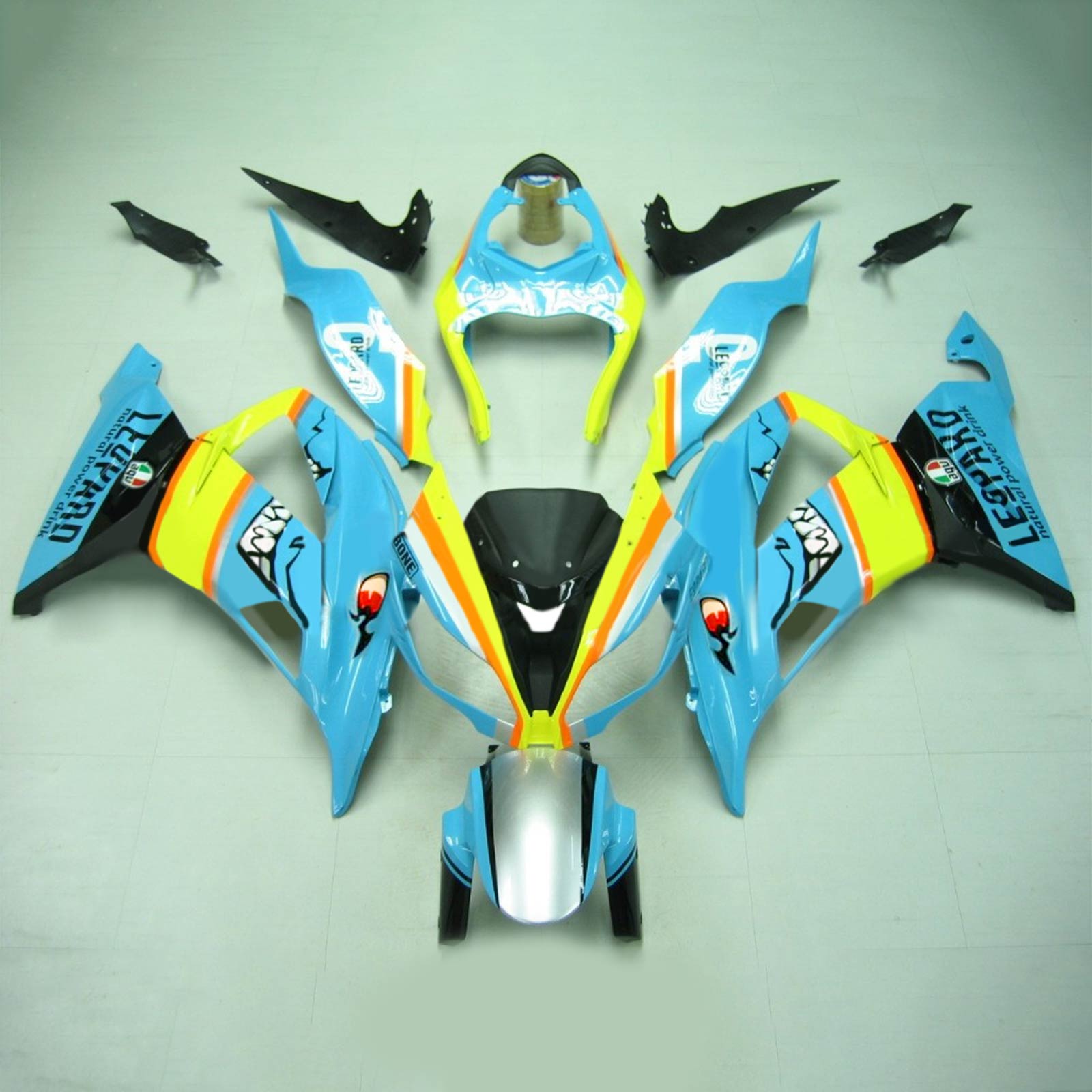 Amotopart Kawasaki 2013-2018 ZX6R 636 Blue Shark Fairing Kit