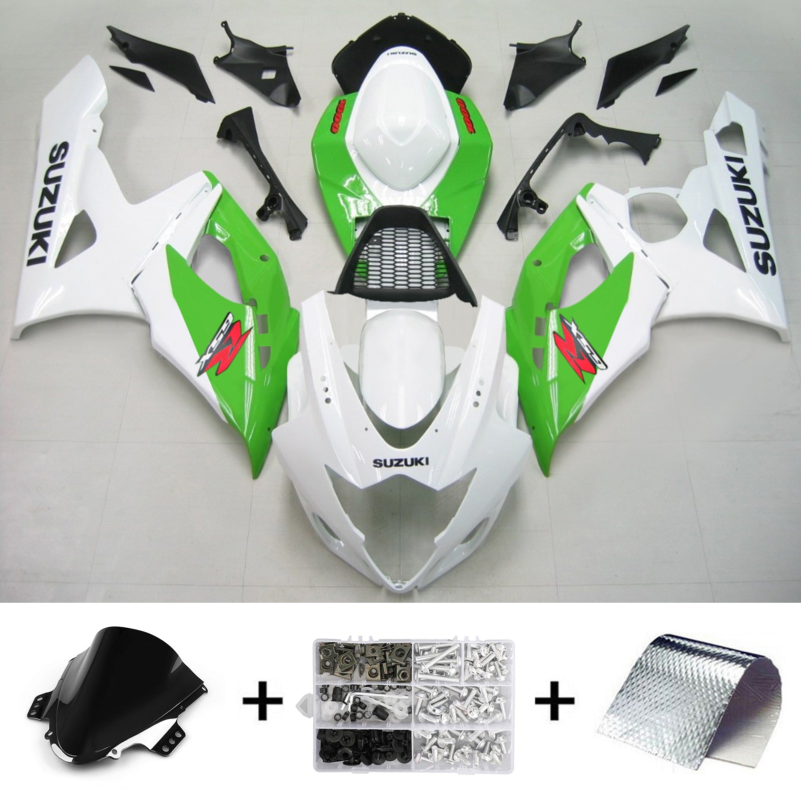 Carénage Amotopart blanc pour Suzuki GSXR1000 2005-2006&Kit vert